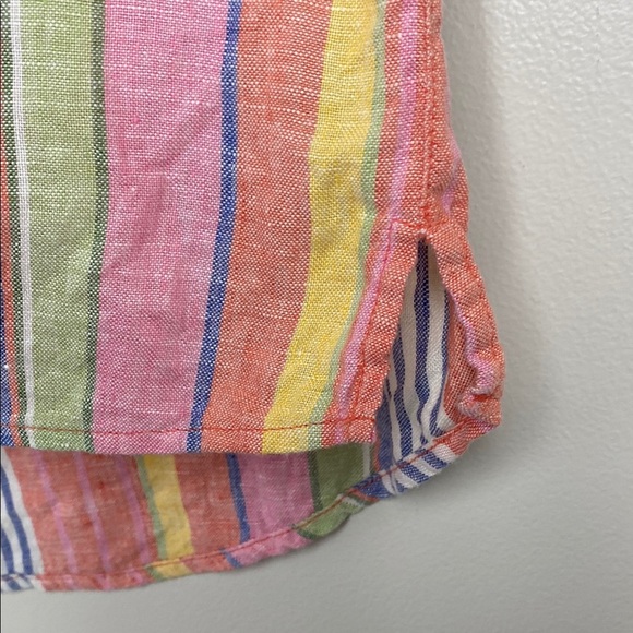 C&C California Rainbow Stripe Linen Blouse Colorful Short Sleeve Top Size M - Picture 7 of 8